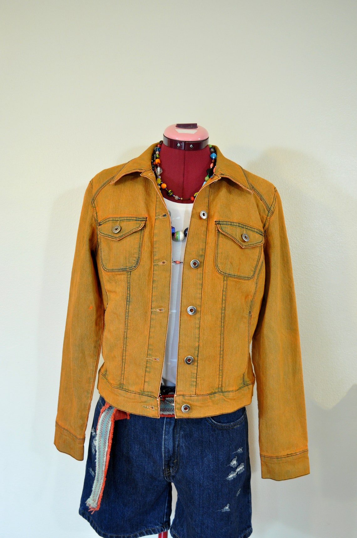 Orange Small Denim Jacket Autumn Orange Gold Dyed Upcycled - Etsy
