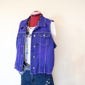 Violet XL Denim VEST - Deep Purple Dyed Upcycled Maurices Denim Vest - Adult Womens size Extra Large (46" chest)