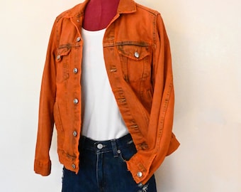 Orange Mens Small Denim JACKET - Orange Dyed Upcycled &denim