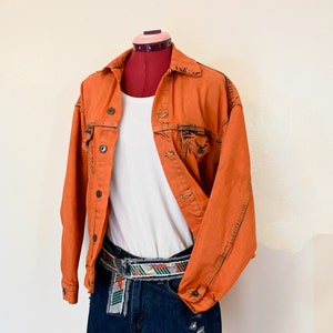 Orange Mens Small Denim JACKET - Orange Dyed Upcycled Cotton