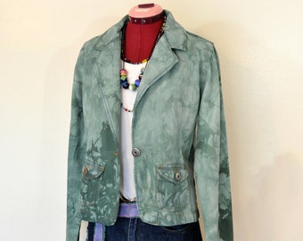 Green Jrs XL Cotton JACKET - Green Dyed Upcycled SO Cotton Blazer Jacket - Adult Womens Size Juniors Extra Large (42" chest)