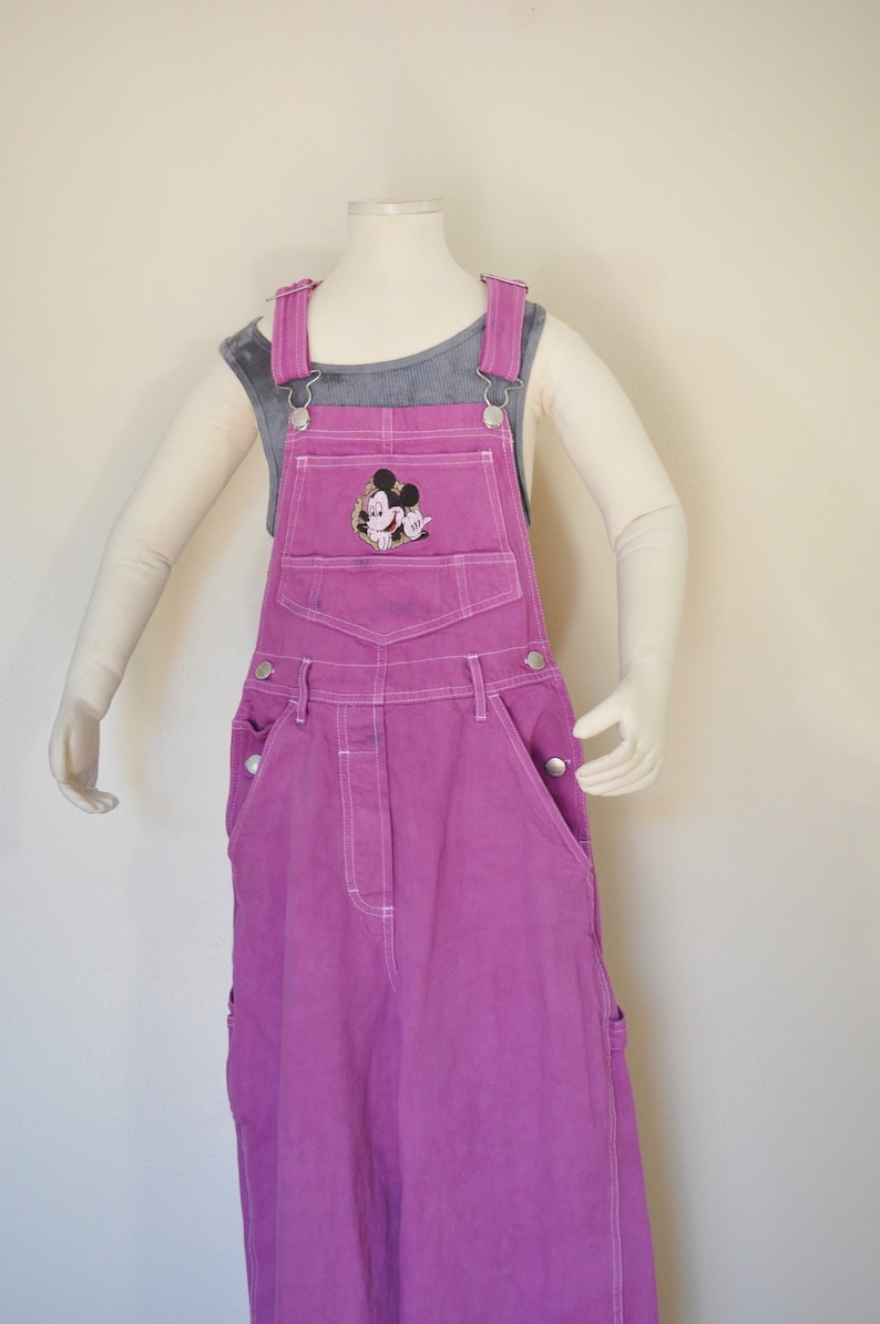 Pink Kid Size 10 Year Medium Bib OVERALL Pants Fuchsia Dyed Vintage Mickey Mouse Overalls 28 Waist x 27 L Child Girls Boys Medium