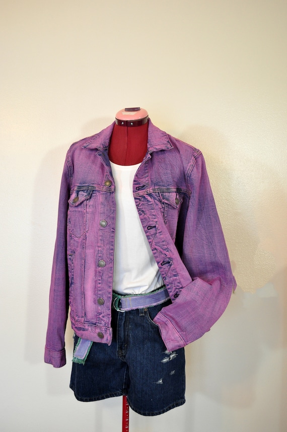 Pink Mens Small Denim JACKET Pink Dyed Upcycled Vintage 