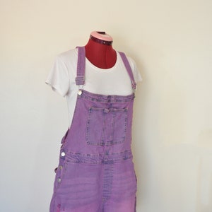 Fuchsia Pink Jrs. Xl 15/17 Bib OVERALL Shorts Pink Solid Dyed NEW No Bo Denim Shortalls Adult Women 15/17 Extra Large XL 38 Waist image 2