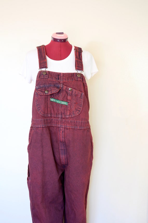 Red XL Bib OVERALL Cropped Pants - Dark Red Dyed … - image 4