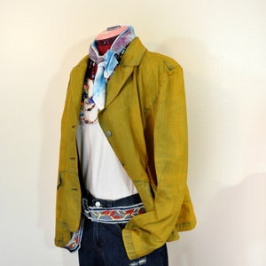 Goudgeverfde grote geüpcycled Ann Taylor Loft-denimblazer dames (borst 46)