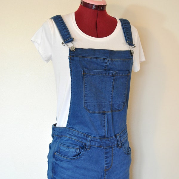 Blue Jrs. Large Bib OVERALL Pants - Royal Blue Dyed Lefties Denim Cotton Overalls Pants - Womens Juniors Size Large (32" Waist x 28 L)