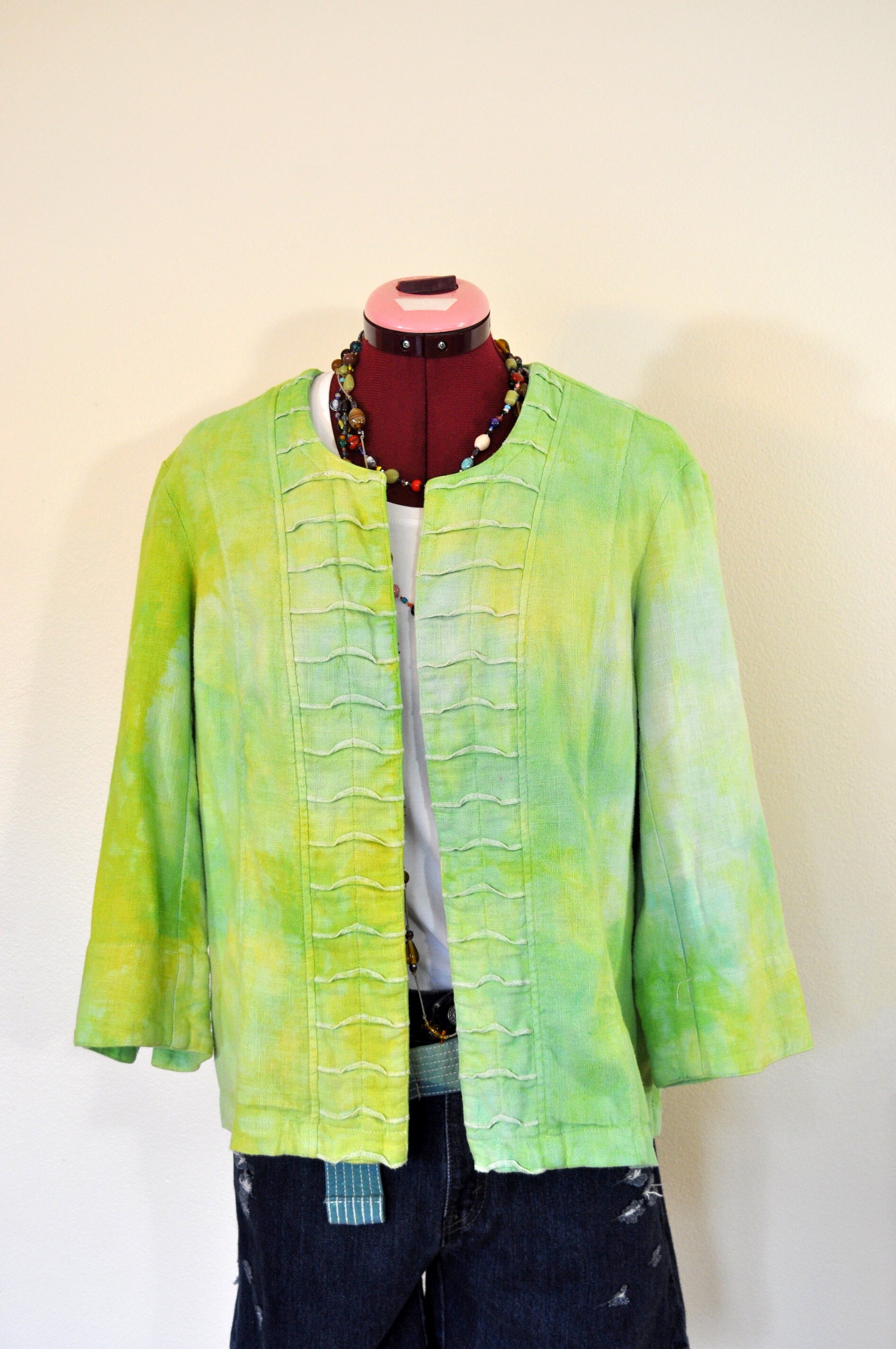 Lime Womens Medium Linen JACKET Green Aqua Dyed Upcycled Coldwater Creek Cotton Blazer Jacket Adult Womens Sz 10 Medium 42 Chest Etsy Ireland