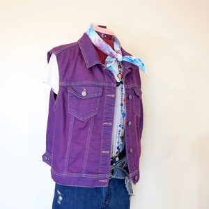 Violet XL Denim VEST - Fuchsia Amethyst Dyed Upcycled Wax Jeans Denim Trucker Vest - Adult Womens Size Extra Large (40" chest)