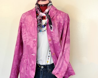 Pink 6 Small Cotton JACKET - Fucsia Pink Dyed Upcycled Lands End Cotton Denim Blazer Jacket - Adulto Mujer Tamaño 6 Pequeño (38" pecho)
