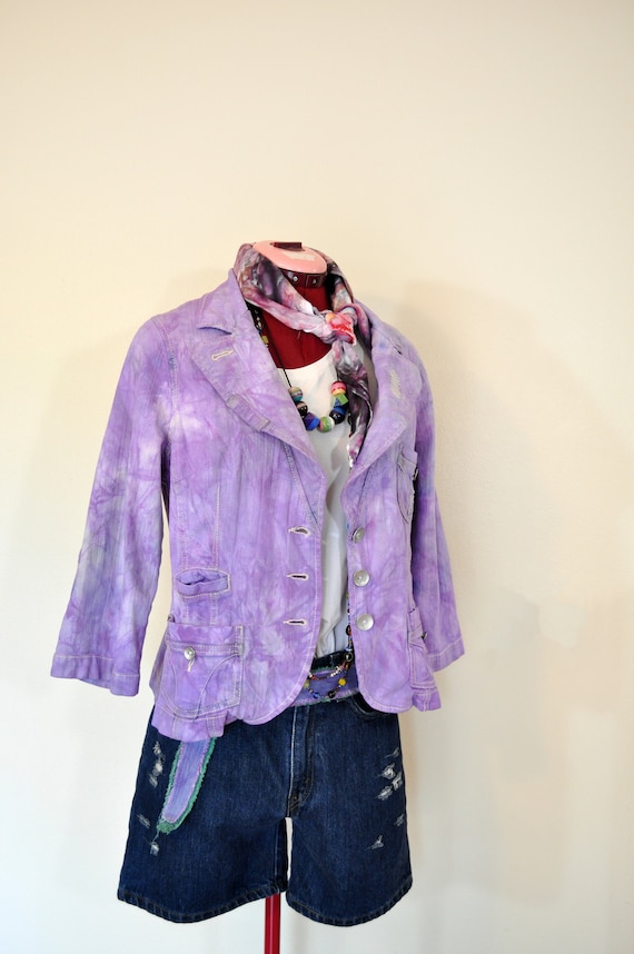 Violet Mens XL Denim JACKET Lilac Purple Plum Dyed Upcycled 