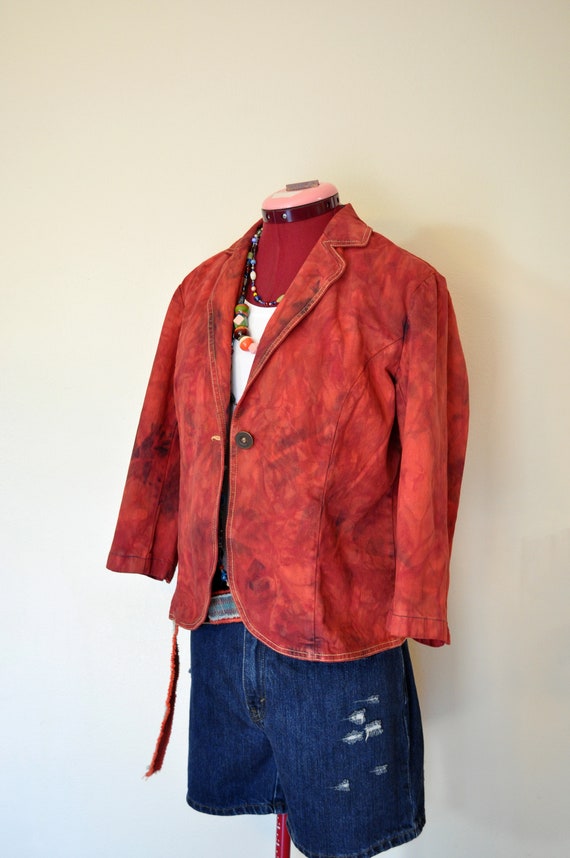 Red PM Medium Denim Jacket orange Cherry Red Dyed Upcycled