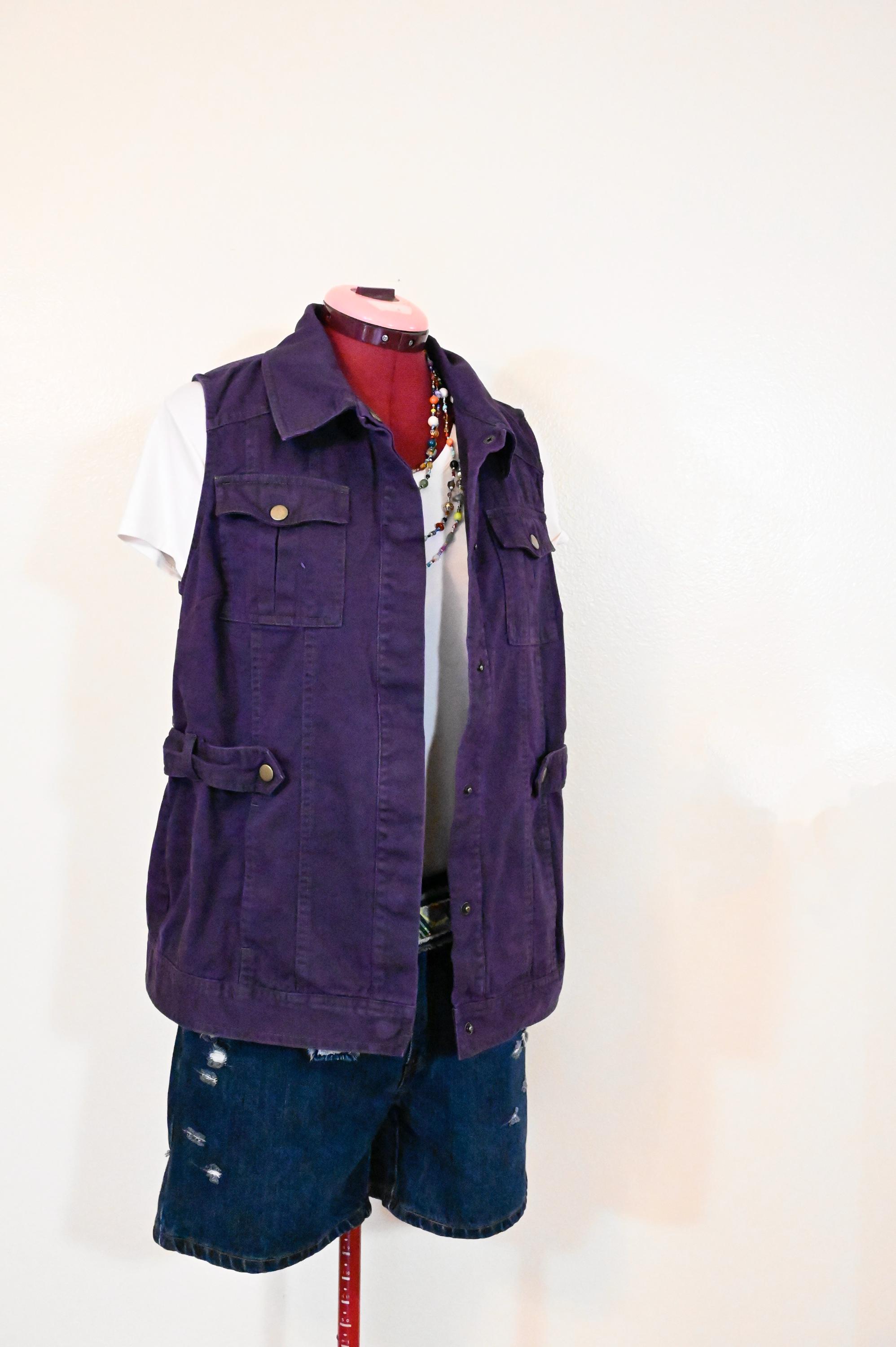 Violet Womens Medium Denim VEST - Deep Purple Dyed Upcycled