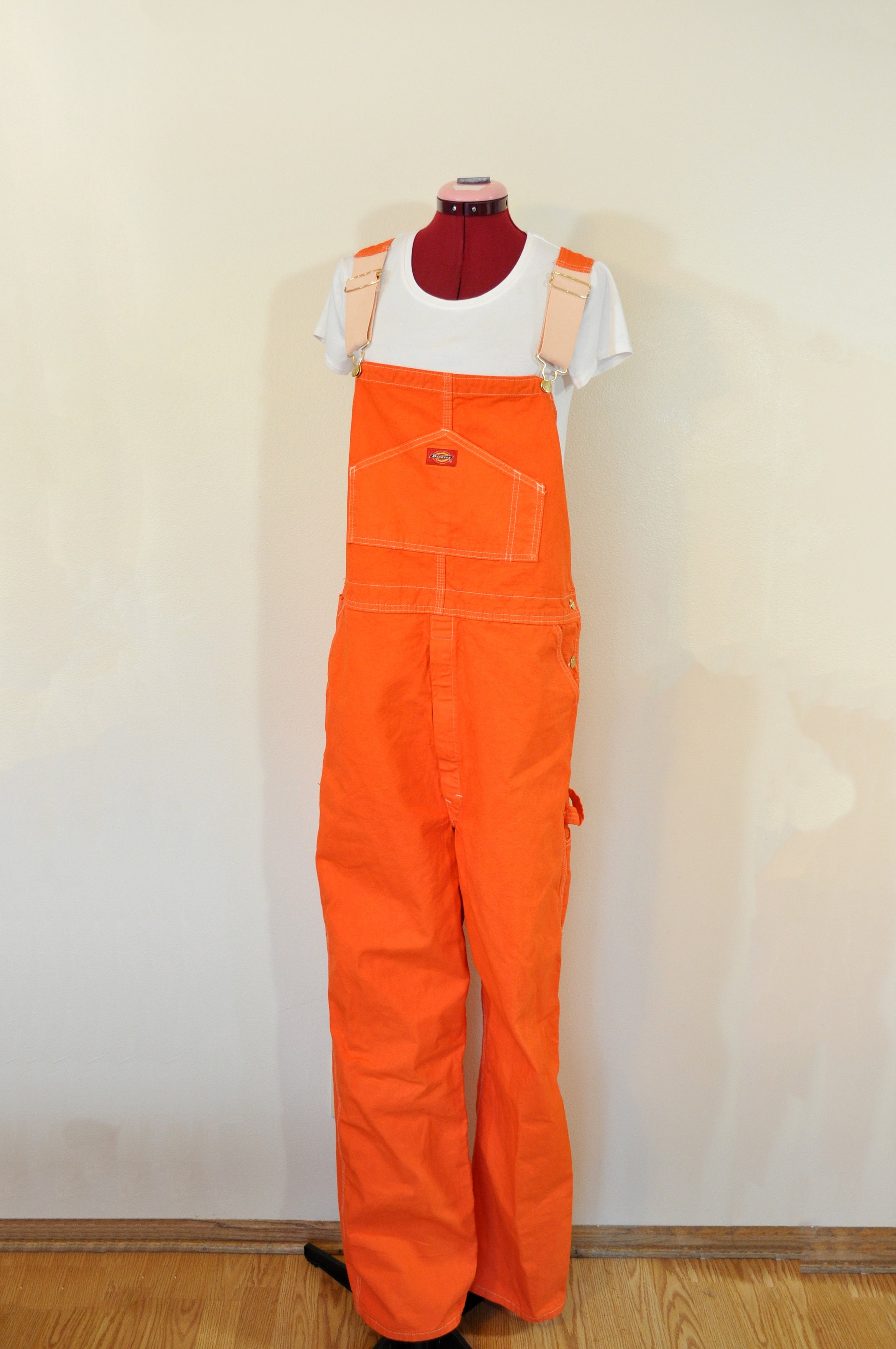 女性が喜ぶ♪ Orange Mens Large Cotton Bib OVERALL Pants - Deep Orange パンツ