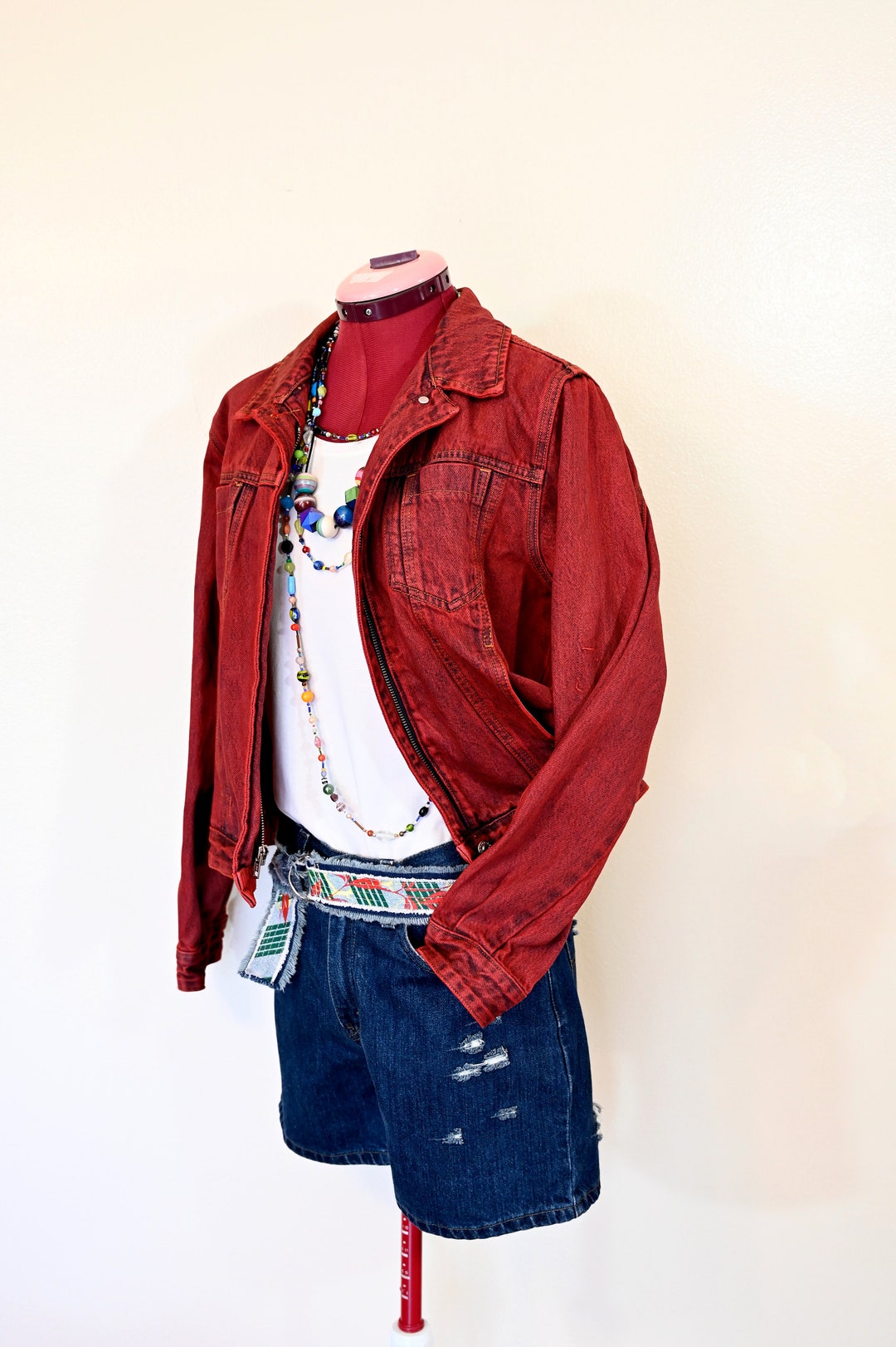 Red Medium Cotton JACKET Scarlet Red Dyed Upcycled Tommy Hilfiger ...