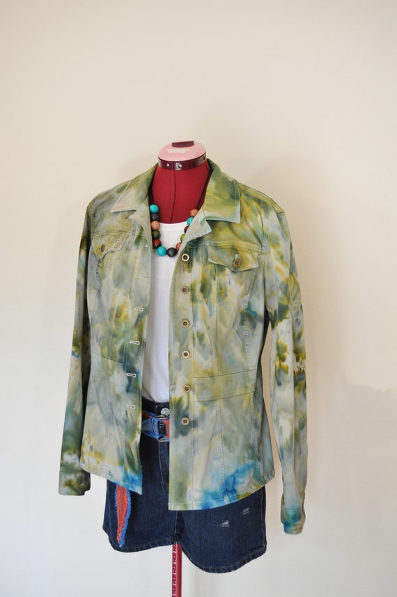 Blue Green Large Cotton JACKET - Moss Green Ice Dy