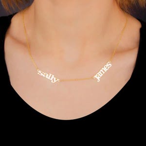 Collar con nombre doble de oro macizo real de 14 quilates, collar con nombre delicado, collar con placa de identificación, collar con nombre para niños, collar con nombre para niños