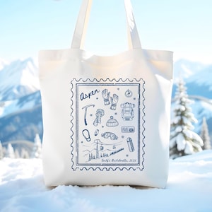 Après ski Stamp tote | Mountain Wedding Tote | Ski Weekend Gift | Ski Mountain Favor Bags | Ski Bachelorette Tote | Winter Bridal Party Gift