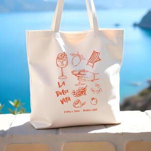 Hand Drawn Italy Doodle Tote Bag | Custom Wedding Welcome Bag | Italy Wedding Tote Bag |  Tuscany Wedding Tote | Destination Wedding Totes
