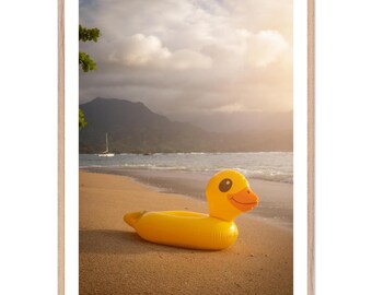 Kauai Beach Sunset Framed Print: Golden Duck, Tropical Hawaii Art
