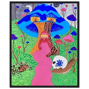 Mushroom Madness - Trippy Drawing, Psychedelic Wall Art, Unusual Decor