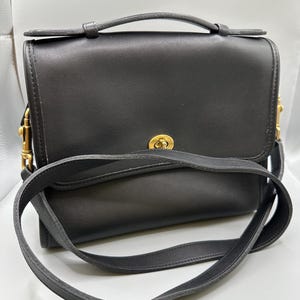 Vintage COACH Large Court Purse, Full Grain Black Leather, Never