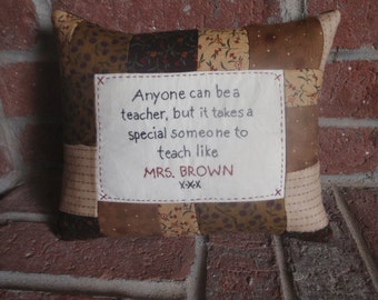 Personalized Teacher Pillow, Embroidered Name, Appreciation Gift