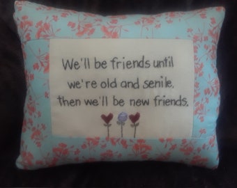 Hand Embroidered Friend Pillow, Floral Accent