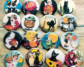 Botones de Halloween, 20 pines vintage de Halloween de 1,25", recuerdo de fiesta, botón, pin, insignia, imán