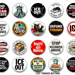 Juego de 20 botones de protesta antifascista de 1,25" (2,17 cm): pines de derechos humanos, ICE Out, resistencia, botones de activista político, regalo progresista, paquete de protesta