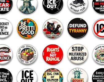 Juego de 20 botones de protesta antifascista de 1,25" (2,17 cm): pines de derechos humanos, ICE Out, resistencia, botones de activista político, regalo progresista, paquete de protesta