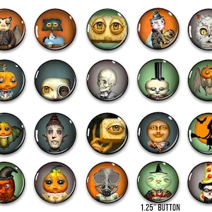 Halloween Horror Buttons, 20-1.25"  Vintage Halloween pins, Party favor, button, pin, badge, Magnet
