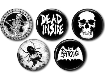Botones góticos emo, insignia de baticueva, pines hechos a mano (juego de 5)