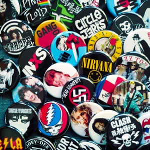 Rock and Roll Buttons, Made to order 6, 10 or 20  band pins 1.25", Goth, Hip hop, Country, Rock, Blues, button, pin, Magnet