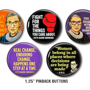 Ruth Bader Ginsburg Buttons – RBG Feminist Quote Pin Set – Truth, Justice, Equality – Notorious RBG Gift for Women, Lawyers, Voters, Teacher
