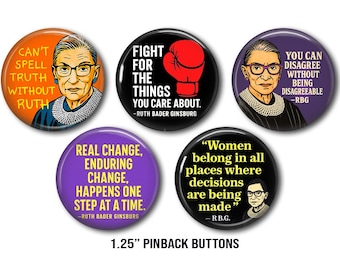 Ruth Bader Ginsburg Buttons – RBG Feminist Quote Pin Set – Truth, Justice, Equality – Notorious RBG Gift for Women, Lawyers, Voters, Teacher