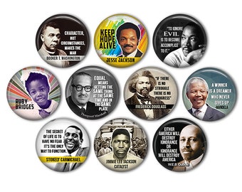 Civil Rights Leaders Buttons,  10- 1.25" Button Set, BLM Buttons, Black Power, Black Political Icons, protest button, Refrigerator Magnet