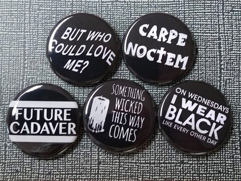 Goth Buttons, Lot of 5-1.25 Emo Button, Goth Post Punk, Badge, Magnet, Pins  -  Norway