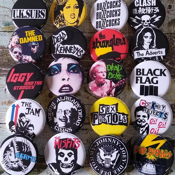 70s Punk Rock 20- 1.25" button Pin set, 70s Gothic  Punk Rock buttons, button, pin, badge, Magnet