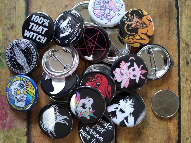 Occult Goth Buttons, 20 1.25 Creepy Pins, Witch Buttons, Tarot