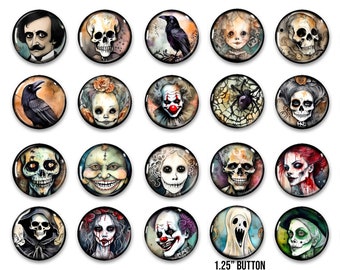 Botones de Halloween, 20 pines vintage de Halloween de 1,25", recuerdo de fiesta, botón, pin, insignia, imán