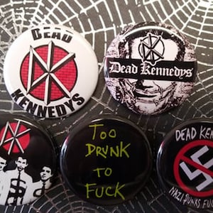 Classic Punk set of 5- 1.25&quot; Pins, Hardcore Punk Rock pinback button set,  DK Magnets, Collectable Buttons, Unique Pins