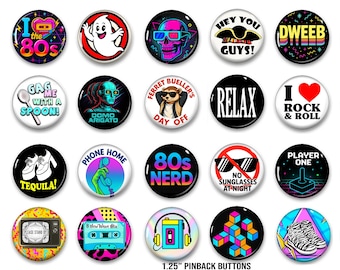 80s Pop Culture Button Set: Rad Retro Party Pins