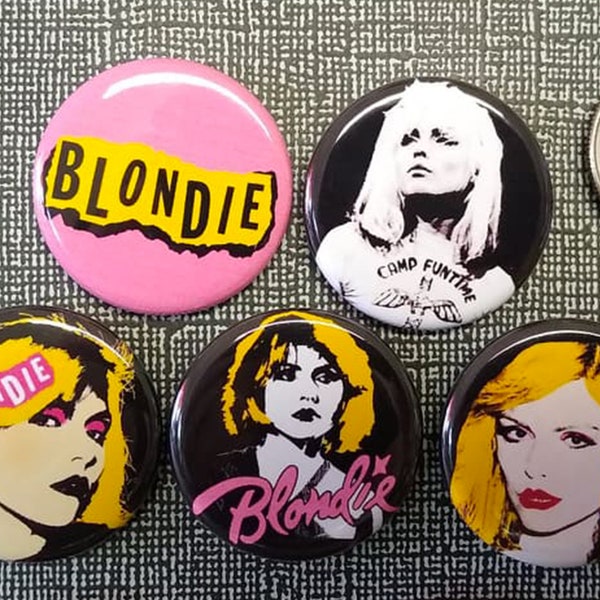 Classic Punk Vintage Style Pins, Set of 5- 1.25" pinback button set,  Blondie Magnets, Collectable Buttons, Unique Pins