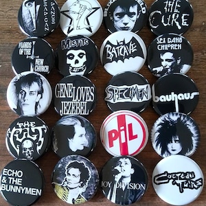 Goth Punk Rock set  of 20- 1.25" Button Pins,  80s Gothic Rock buttons, button, pin, badge, Magnet