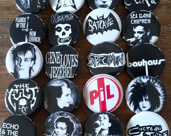 Juego de 20 botones de 1,25" de estilo punk rock gótico, botones de rock gótico de los años 80, botón, pin, insignia, imán para refrigerador