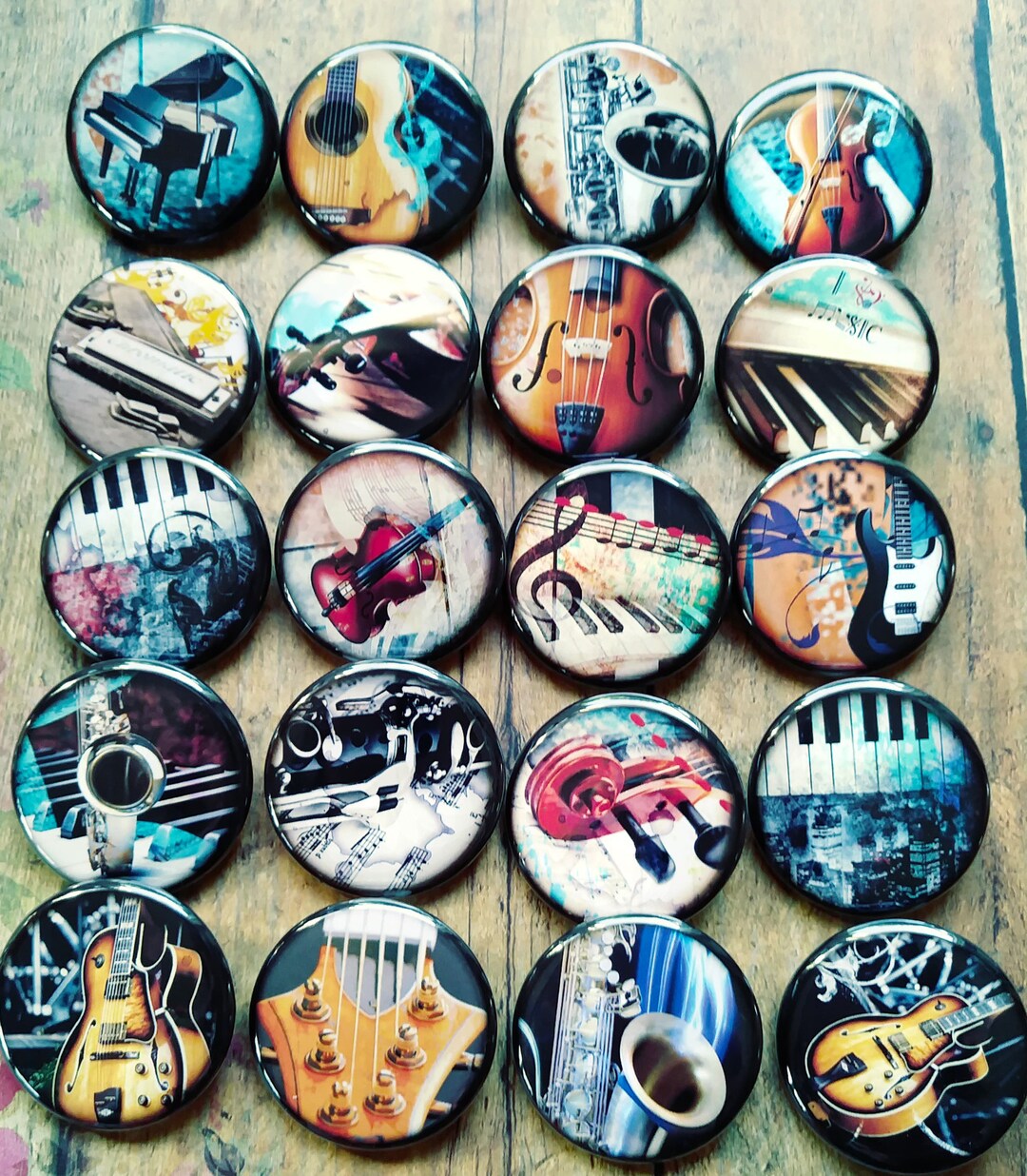 Musical Instrument Buttons, 201.25 Piano Pins, Guitar, Sax, Harmonica