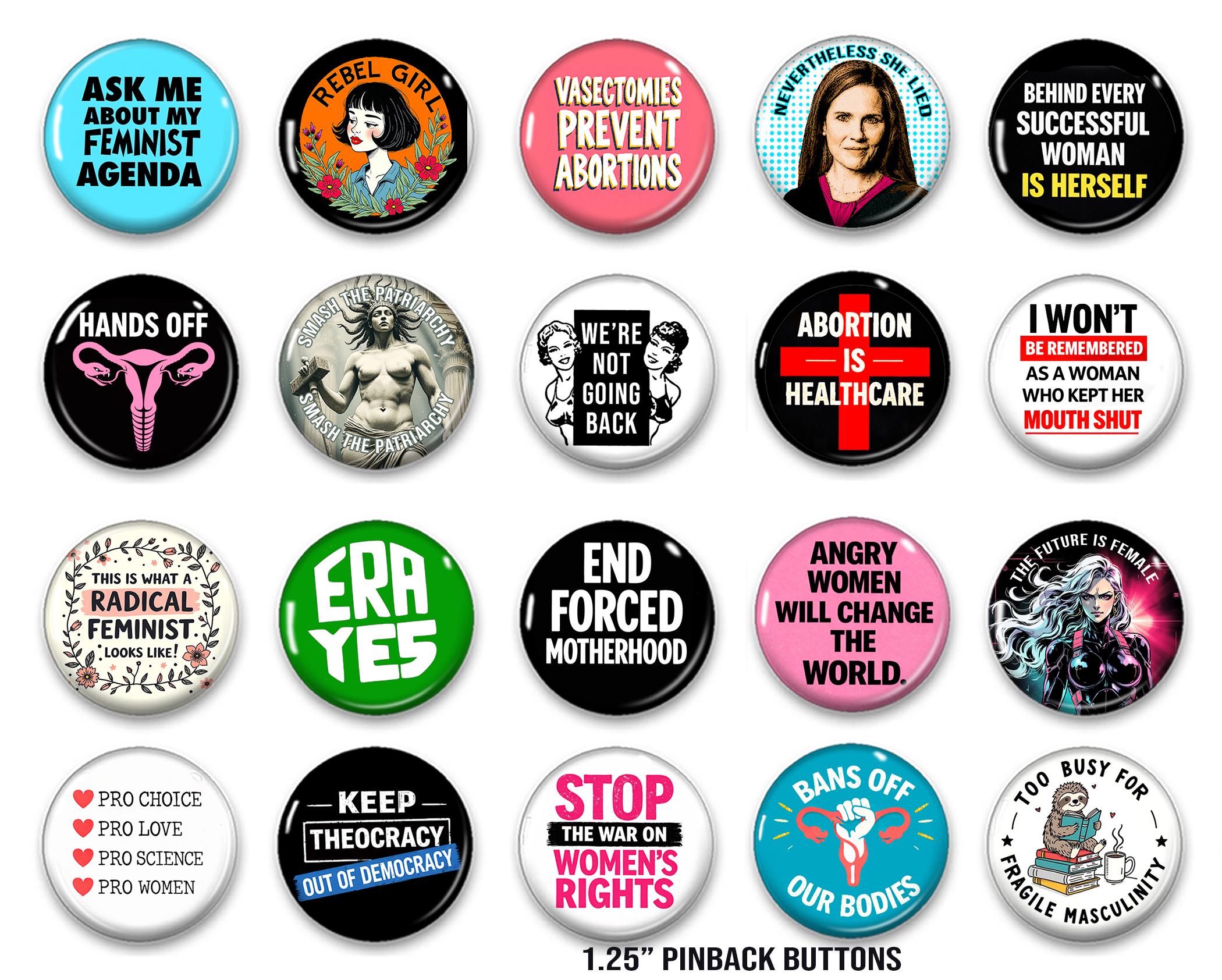 Protest Button Examples Feminist Protest Button Set – Women's Rights, Pro Choice, ERA Yes Pins ...