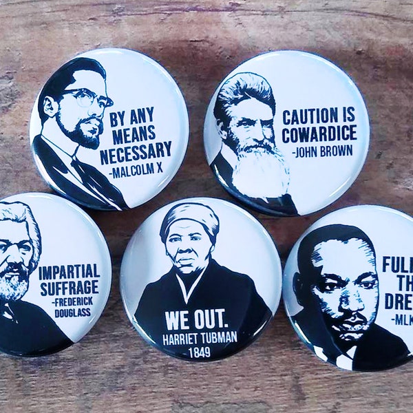 Civil Rights Leaders Buttons,  5- 1.25" Button Set, Black History, Black Power, Black Political Icons, protest button, pin, Magnet, Badges