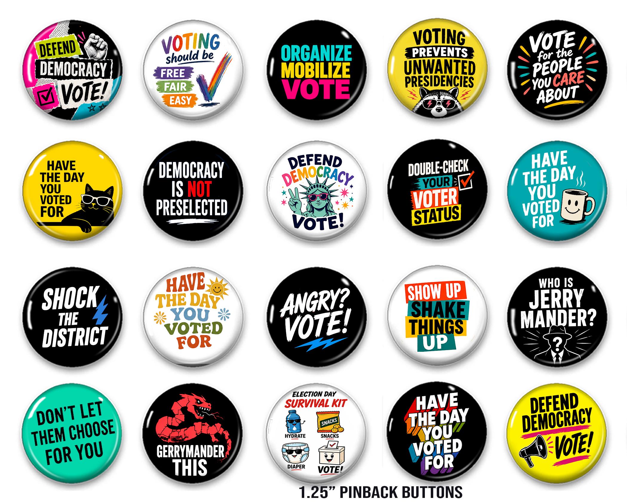 Voting Pin Design Funny Pro Democracy Voting Button Set 1.25 Pinback Buttons, Civic Humor ...